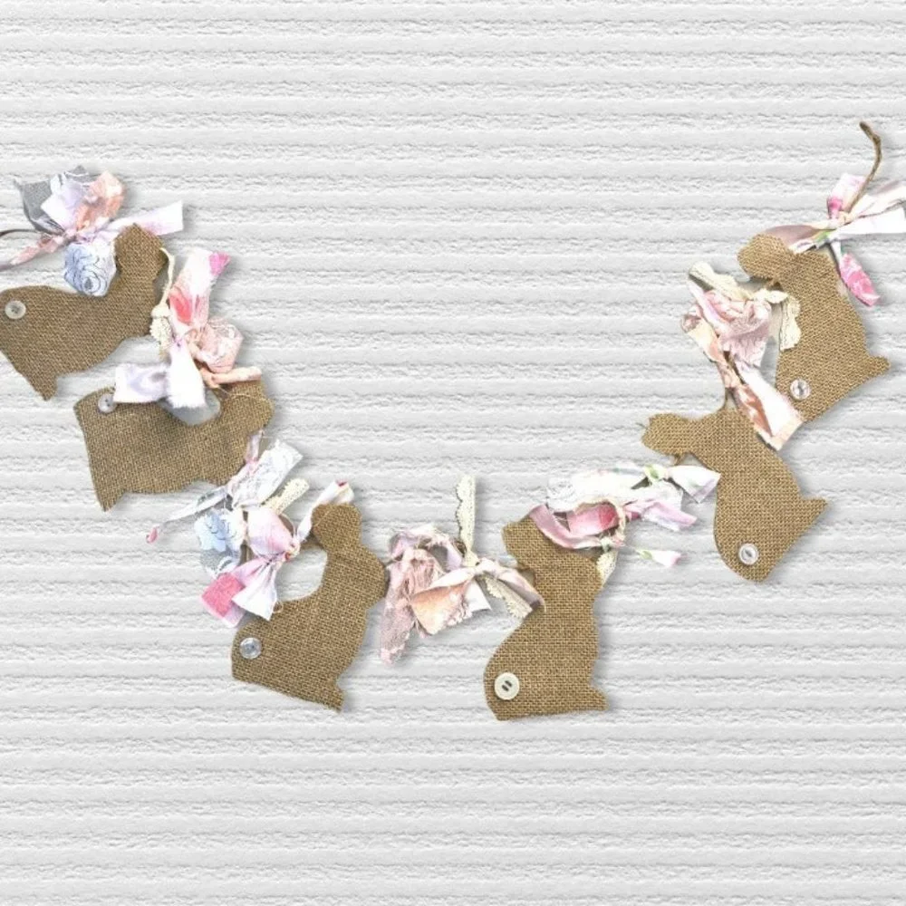 DIY Easter Bunny Burlap‎ Tied Rag Banner Kit Garland Cottage Romantic Farmhouse